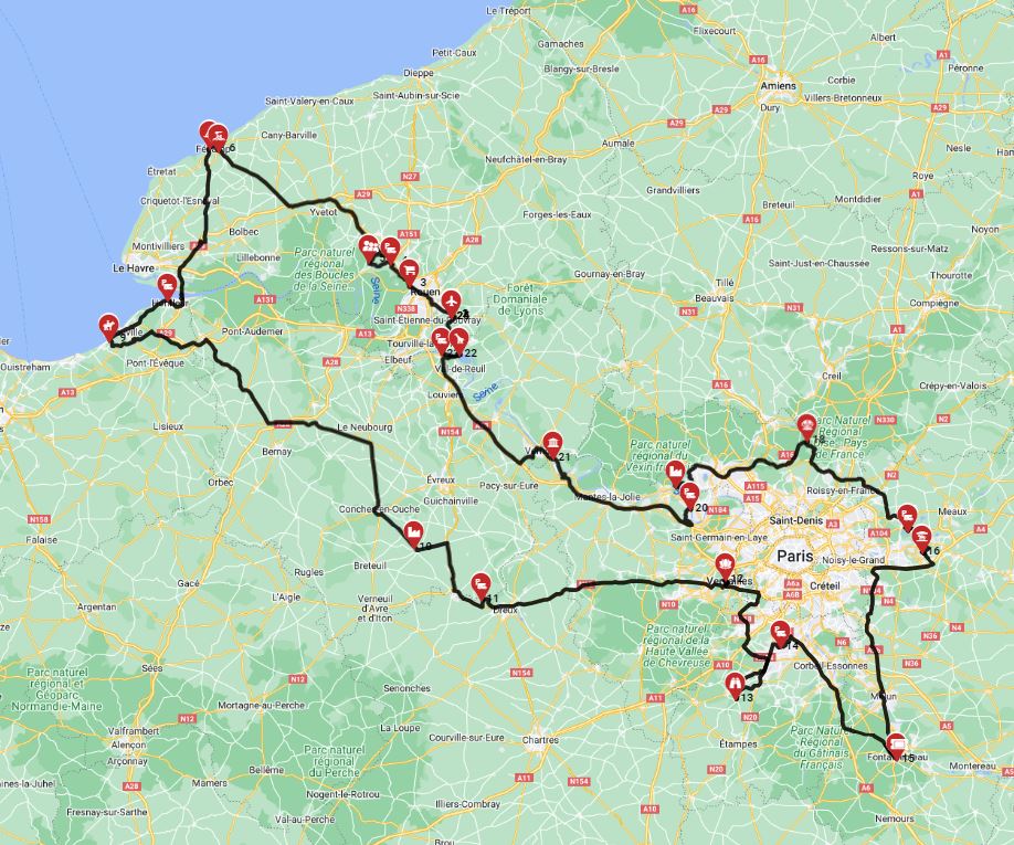 Map for Rouen Round Trip - Normandy Java Journey